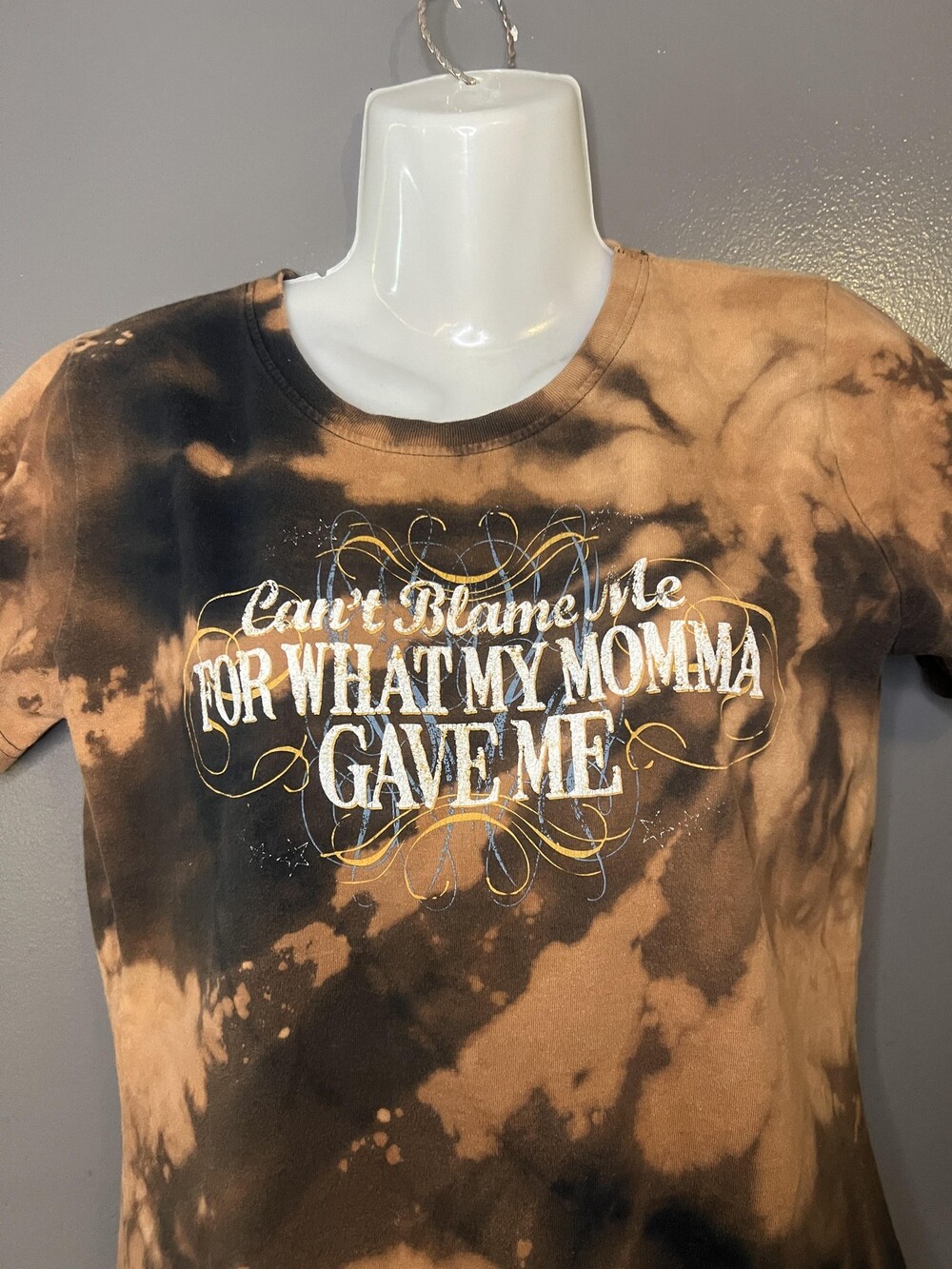 Trace Adkins Shirt Womens Medium Bleach Tie Dye Glitter Graphic LAT Tee Top